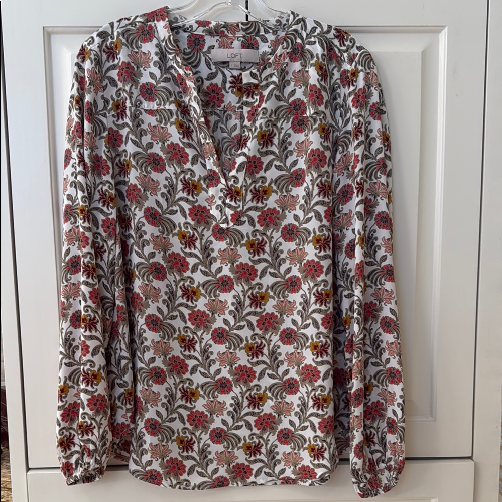 LOFT Floral Print Women's Top - White and Orange